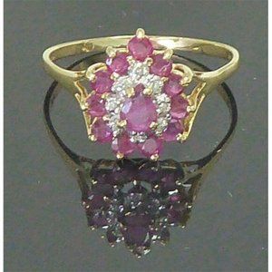 14K Gold Ring With Red Stone & Diamonds - Large Size 10.5 Big & Beautiful!